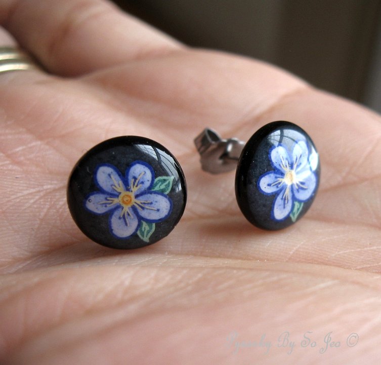 Tiny Purple Violet Stud Earrings Pysanky Jewelry by So Jeo