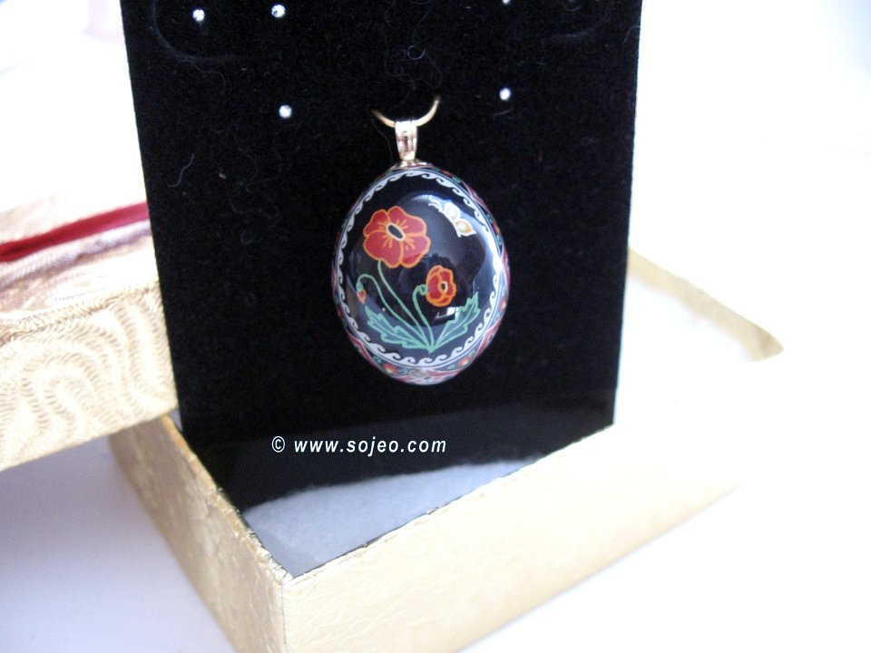 Tiny Parakeet Egg Red Poppies Pendant Pysanky Jewelry by So Jeo